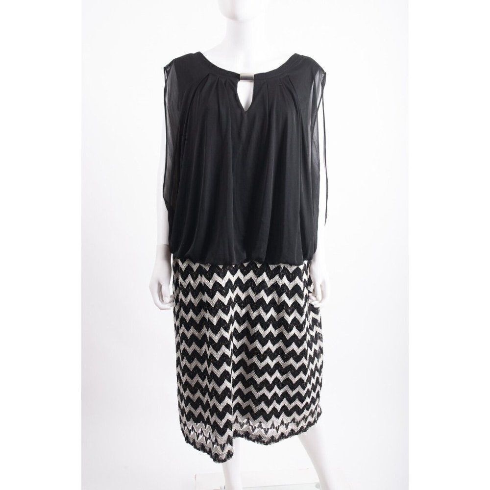 Perceptions Womans Dress Plus Size 24 W Black White Zig Zag Blouson Bodice